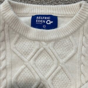 Aelfric Eden Cream Cable Knit Crewneck Sweater Cozy Soft Oversized